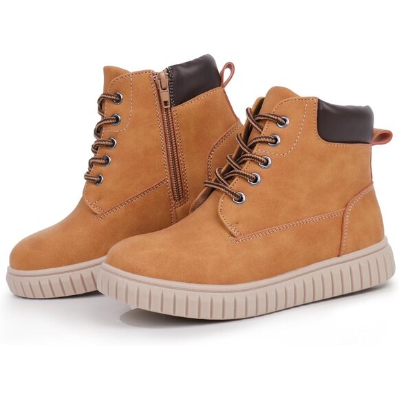 Kids Tan Synthetic Boot-Like High Top Design Zipper Ankle Boots Sneaker Shoes - Picture 1 of 6
